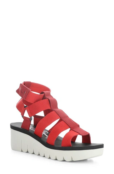 Fly London Yufi Platform Wedge Sandal In Lipstick Red/ Red