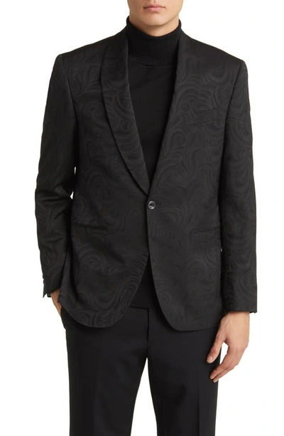 Jack Victor Edison Paisley Shawl Collar Wool Blend Sport Coat In Black