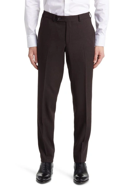 Ted Baker Jerome Flat Front Wool Dress Trousers In Tobacco