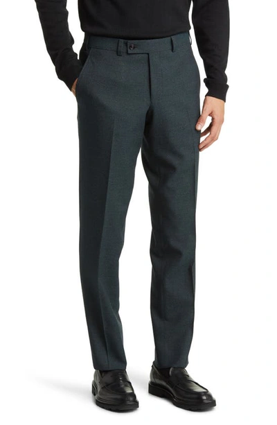Ted Baker Jerome Flat Front Wool Dress Pants In Forest Teal