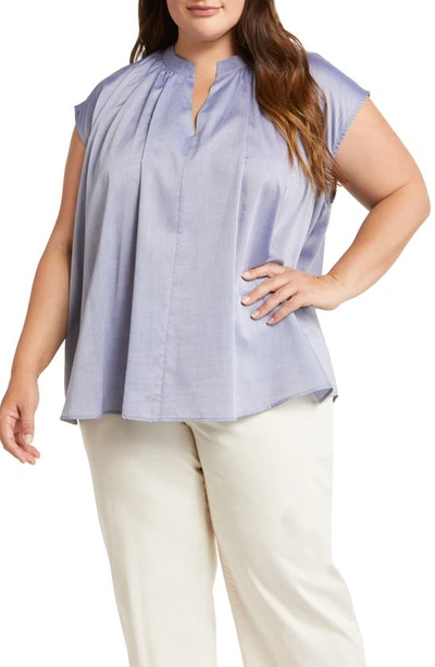 Harshman Finch Cotton Popover Top In Ice Blue