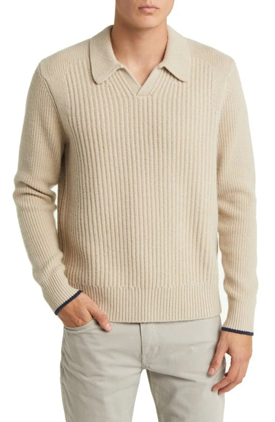 Ted Baker Ademy Ribbed Wool Polo Jumper In Taupe