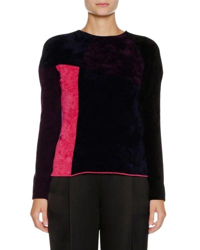 Giorgio Armani Fantasia Crewneck Long-sleeve Colorblocked Chenille Sweater In Multi