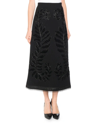 Andrew Gn A-line Wool-blend Embellished Midi Skirt In Black