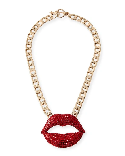 Linda's For Bg Faceted Crystal Lips Statement Necklace In Red