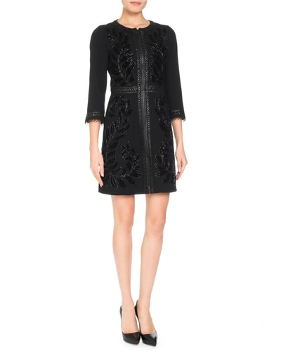 Andrew Gn 3/4-sleeve Embroidered Wool-blend Coat In Black