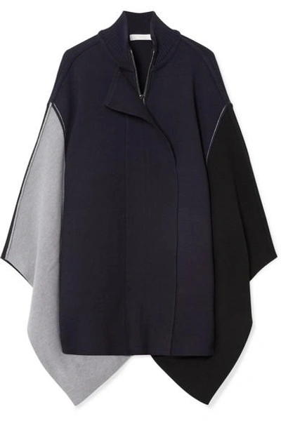 Chloé Color-block Wool Cape In Midnight Blue