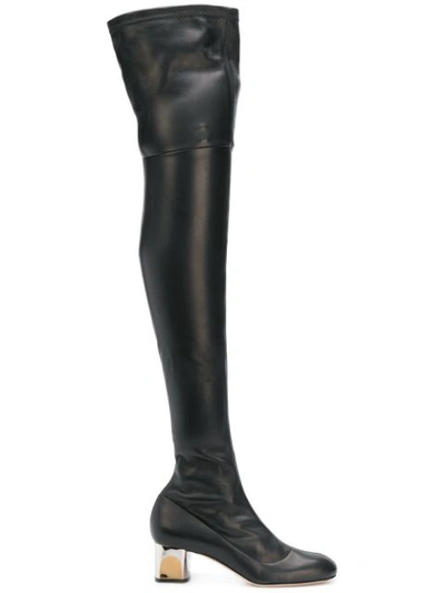 Alexander Mcqueen Stretch-leather Over-the-knee Boots In Black