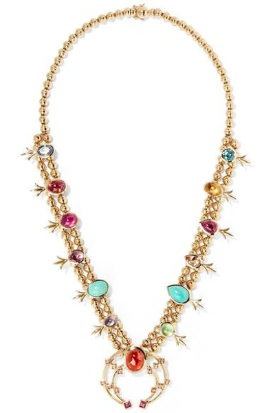Marlo Laz Squash Blossom 14-karat Gold Multi-stone Necklace