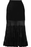 Alexander Mcqueen Mesh-paneled Ribbed Stretch-knit Midi Skirt In Black