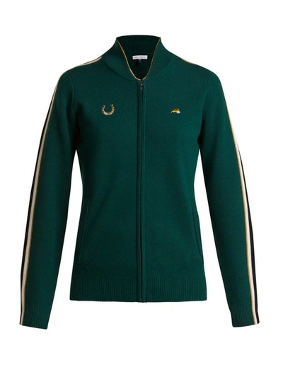 Bella Freud Race Track Zip-up Track Jacket With Side Stripes In Dark Green