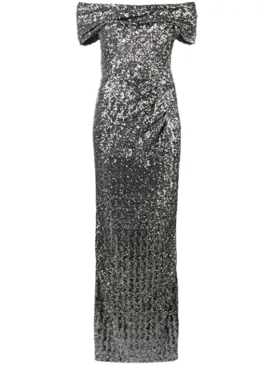 Dolce & Gabbana Off-the-shoulder Sequined Gown In Grey