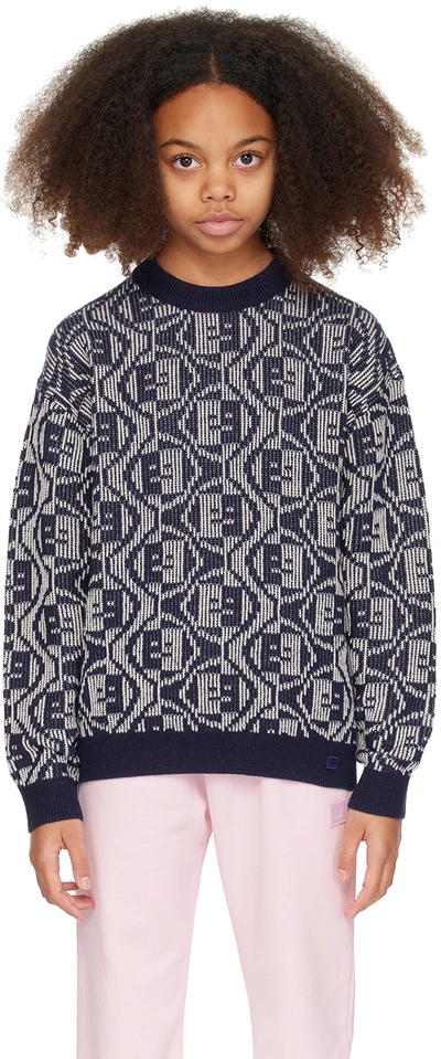 Acne Studios Face Logo Cotton Sweater In Navy/oatmeal