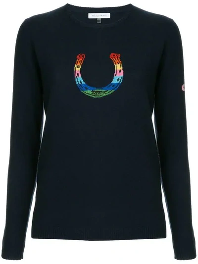 Bella Freud Horseshoe Rainbow Cashmere-blend Sweater In Navy