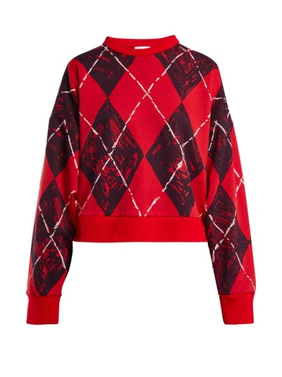 Charles Jeffrey Loverboy - Argyle Print Cotton Blend Sweatshirt - Womens - Red Multi In Red/black