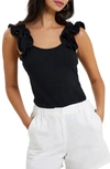 French Connection Rallie Ruffle Sleeve Tank In Black