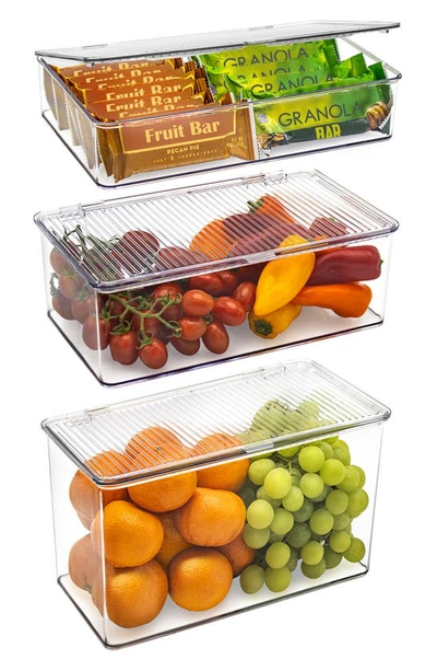 Sorbus Set Of 3 Hinged Lid Storage Bins In Clear