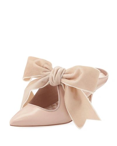 Tory Burch Clara Leather Mules With Velvet Bow In Goan Sand