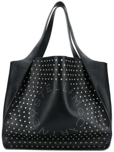 Stella Mccartney Large Logo Tote Bag With Eyelets And Studs In Black