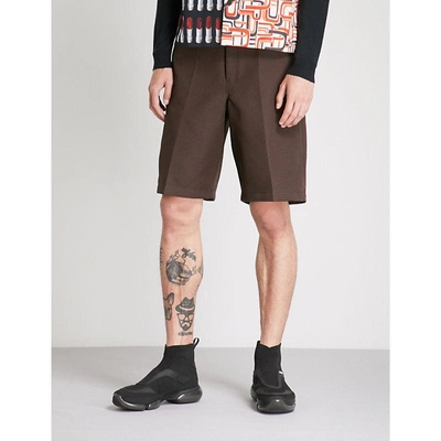 Prada High-rise Wide Woven Shorts In Brown