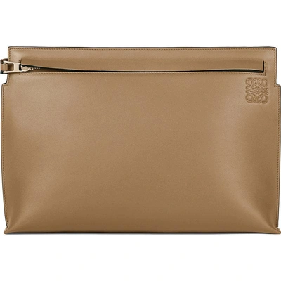 Loewe Large Leather T Pouch In Mink Colour