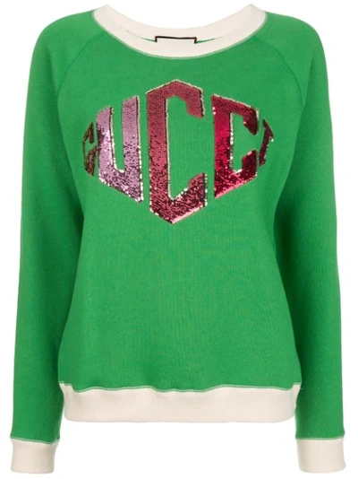 Gucci Sequin-trimmed Cotton-jersey Sweatshirt In Green