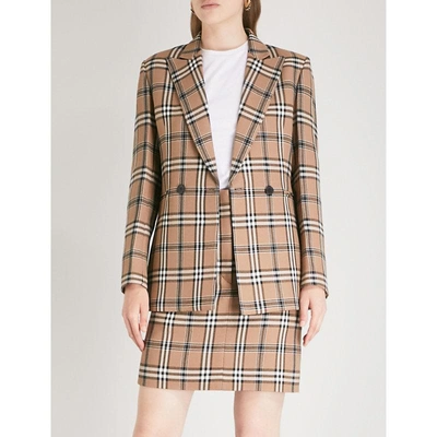 Sandro Checked Woven Jacket In Beige