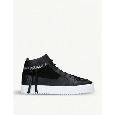 Giuseppe Zanotti Tasselled-zip Suede And Leather Trainers In Black