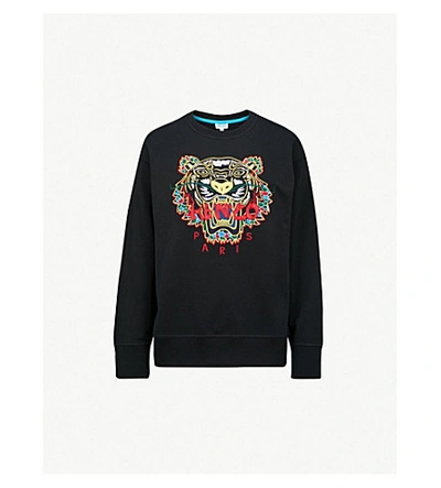 Kenzo Womens Black Stripe Tiger-embroidered Cotton-jersey Sweatshirt