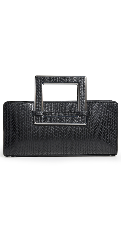 Staud Shirley Metal Snake-embossed Top-handle Bag In Black