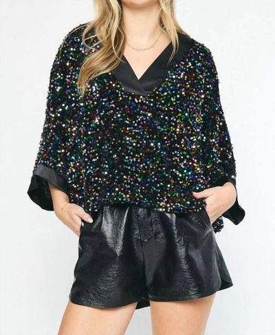 Style U Sequin Party Top In Black In Blue