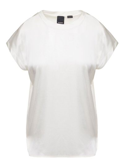 Pinko Stretch-silk Round Neck T-shirt In White