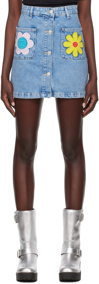 Moschino Jeans Floral-patches Denim Miniskirt In 1295 Fantasia Blu