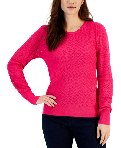 Style & Co Petite Pointelle Pattern Sleeve Sweater, Created For Macy's In Candy Pop