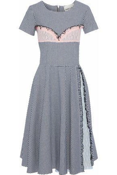 Sandy Liang Woman Dacia Lace-paneled Sequin-embellished Gingham Poplin Dress Navy