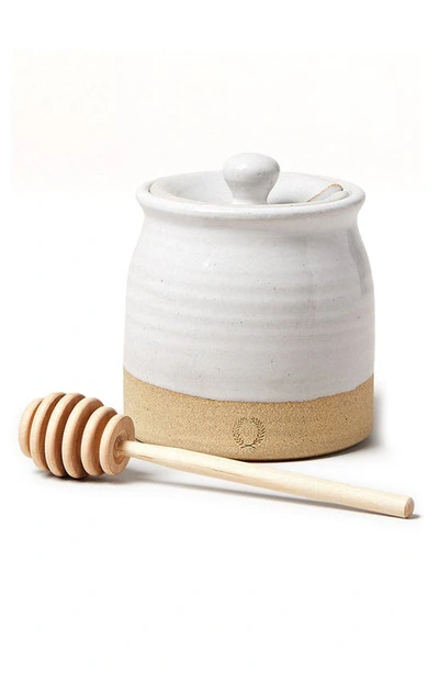 Farmhouse Pottery Beehive Honey Pot & Dipper In White