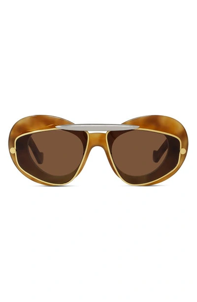 Loewe Double Frame 47mm Small Cat Eye Sunglasses In Blonde Havana / Gradient Brown