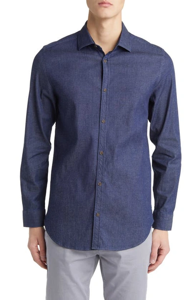 Ted Baker Loders Slim Fit Stretch Chambray Button-up Shirt In Blue