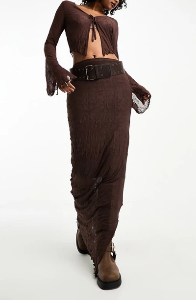 Asos Design Textured Maxi Skirt In Brown