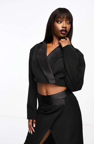 Asos Design Crop Tuxedo Blazer In Black