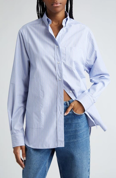 Saks Potts William Stripe Cotton Button-down Shirt In Light Blue