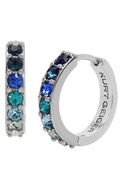 Kurt Geiger Rainbow Crystal Huggie Hoop Earrings In Blue