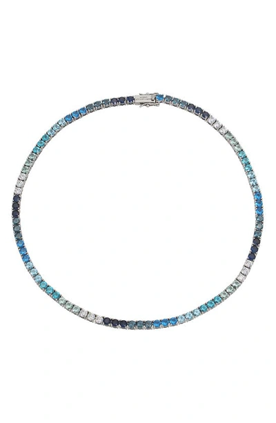 Kurt Geiger Rainbow Cubic Zirconia Tennis Collar Necklace In Blue/silver