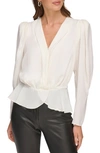 Dkny Wrap Front Satin Peplum Blouse In Ivory