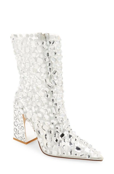 Azalea Wang Agave Embellished Pointed Toe Bootie In Silver