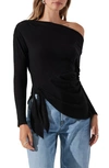 Astr One-shoulder Tie Hem Knit Top In Black