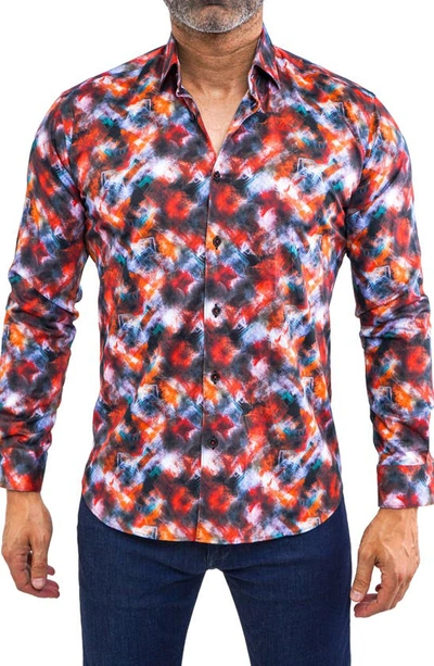 Maceoo Fibonacci Trim Fit Wrinkle Free Button-up Shirt In Red Multi