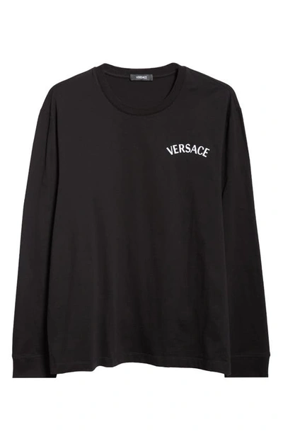 Versace Milano Stamp Embroidered Cotton T-shirt In Black