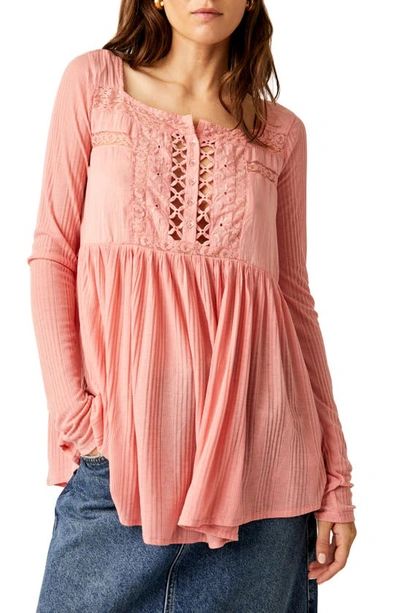 Free People Pretty Please Lace Tunic Top In Rosetta