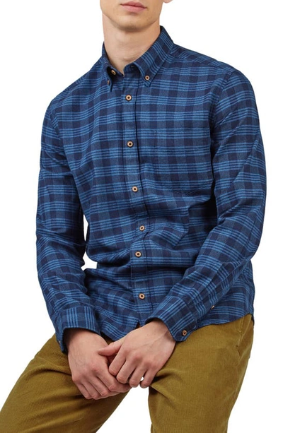 Ben Sherman Check Cotton Button-down Shirt In Dark Blue